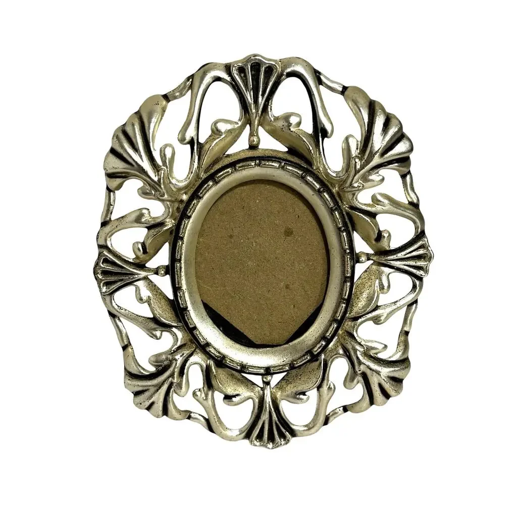 Silvertone metal pewter look miniature frame standing ornate oval 2